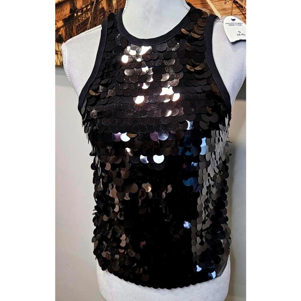 Scoop Black Payette Sequins Sleeveless Blouse Size Small
